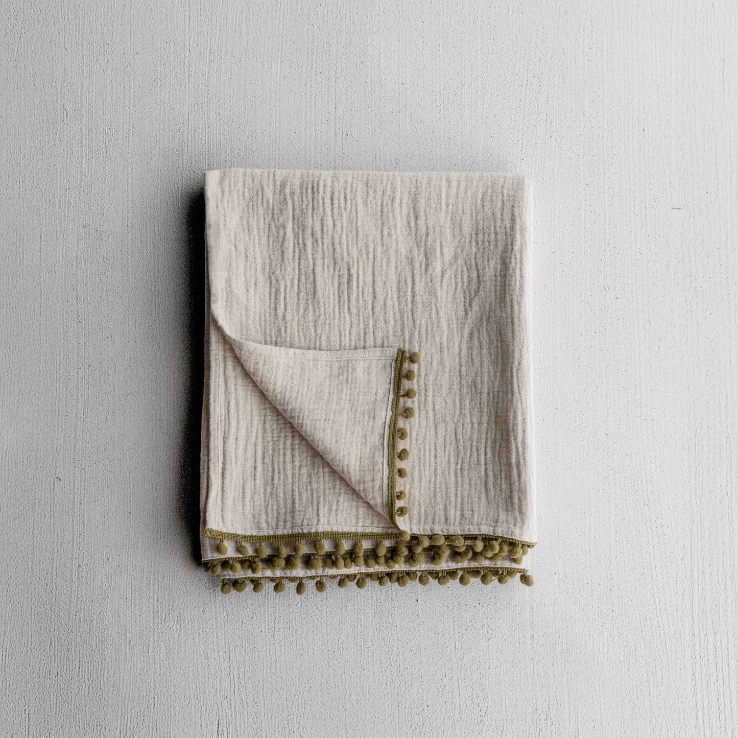 Handmade Linen Throw Blanket With Green Overlook