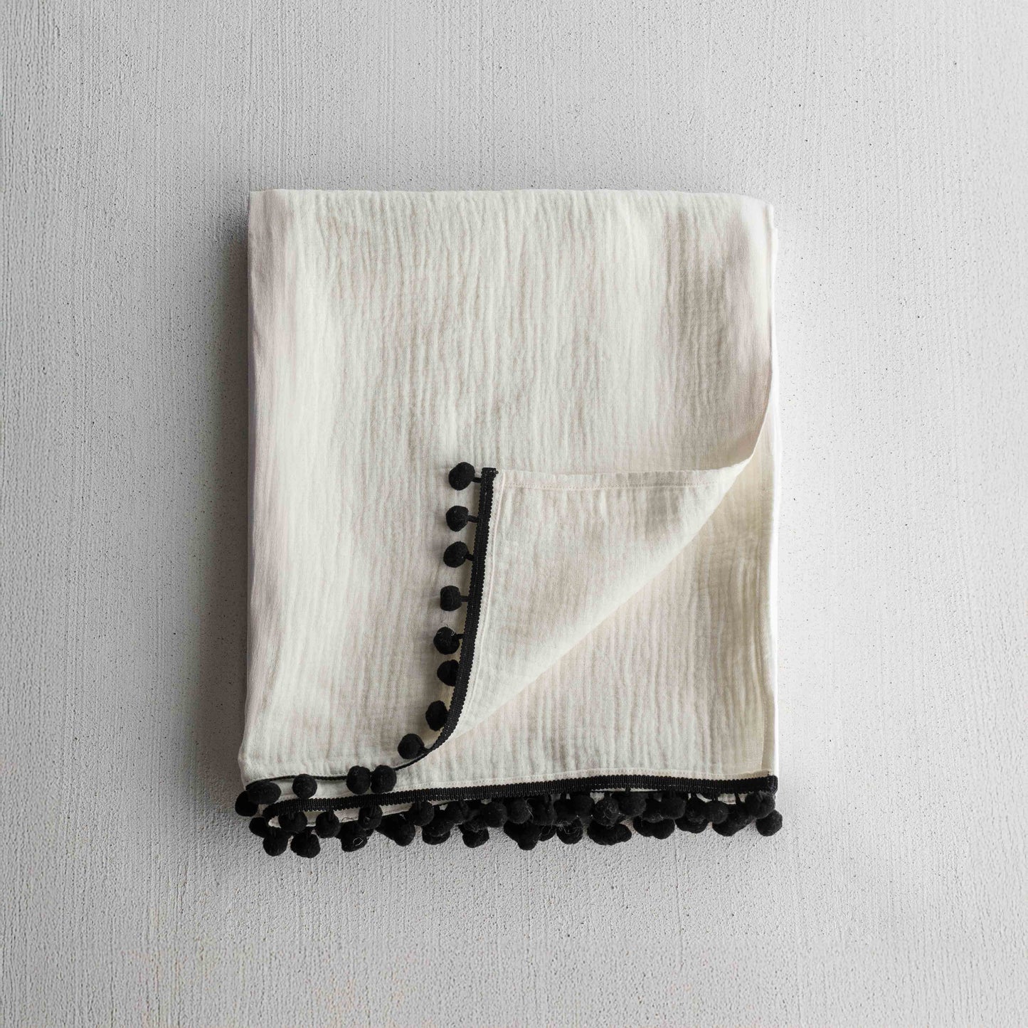 Blush Tassel Linen White Throw Blanket