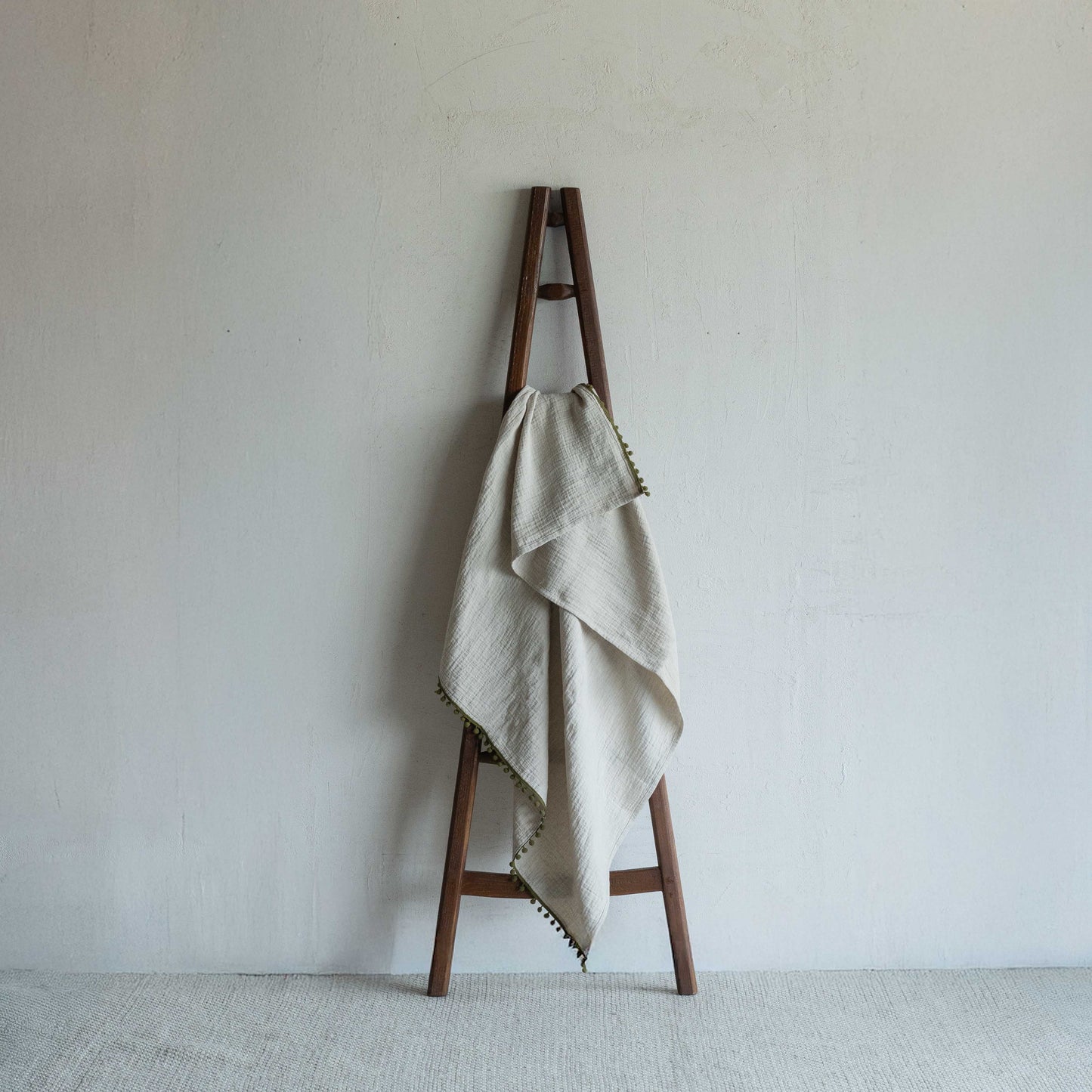 Handmade Linen Throw Blanket With Green Overlook