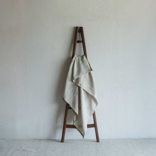 Handmade Linen Throw Blanket With Green Overlook