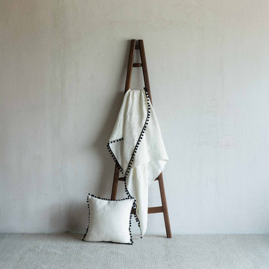 Blush Tassel Linen White Throw Blanket